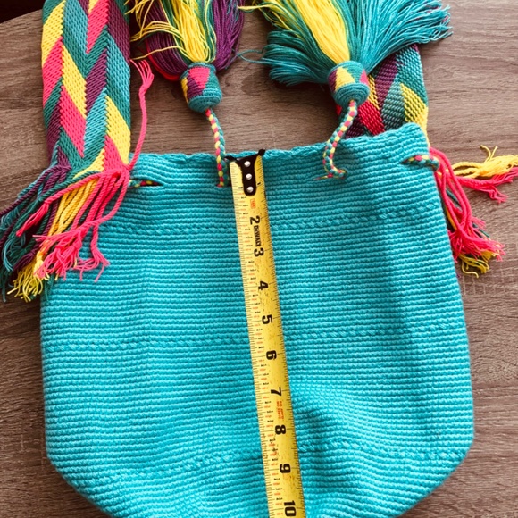NEW Authentic Wayuu bag / mint green color / multicolored strap/ Size L - Picture 7 of 10